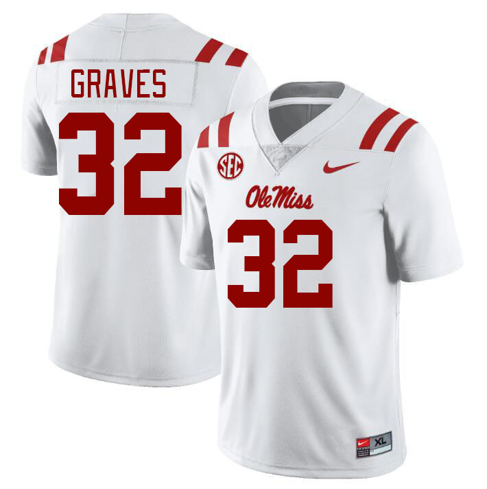 Men #32 Chris Graves Ole Miss Rebels College Football Jerseyes Stitched Sale-White